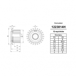 Komutator 12-wyc. 8x23,2x14 haczykowy | K-1223814H-1047