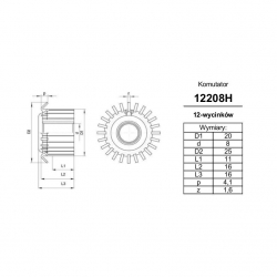Komutator 12-wyc. 8x20x11 haczykowy | K-12208H-1058