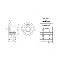 Komutator 10-wyc. 6x15x12 haczykowy | K-10156H-2040