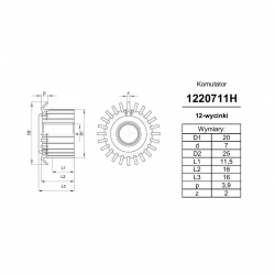 Komutator 12-wyc. 7x20x11,5 haczykowy | K-1220711H-2045