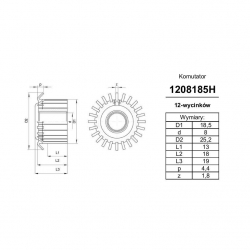 Komutator 12-wyc. 8x18,5x13 haczykowy | K-1208185H-2047