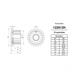 Komutator 12-wyc.12x28x14,5 haczykowy | K-122812H-2057