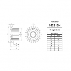 Komutator 16-wyc. 13x28,5x12 haczykowy | K-162813H-2058