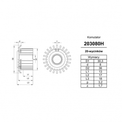 Komutator 20-wyc. 8x30x13 haczykowy | K-203080H-2815