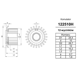 Komutator 12-wyc.10x24,4x11 haczykowy | K-122510H-2987