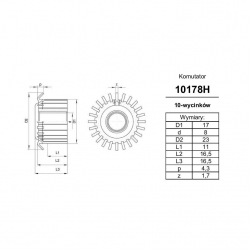 Komutator 10-wyc. 8x16,4x11 haczykowy | K-10178H-2041