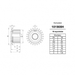 Komutator 10-wyc. 8x19x11 haczykowy | K-101908H-2042