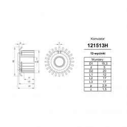 Komutator 12-wyc. 5x15,3x12 haczykowy | K-121513H-2044