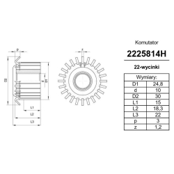 Komutator 22-wyc. 10x25x15 haczykowy | K-2225814H-2951
